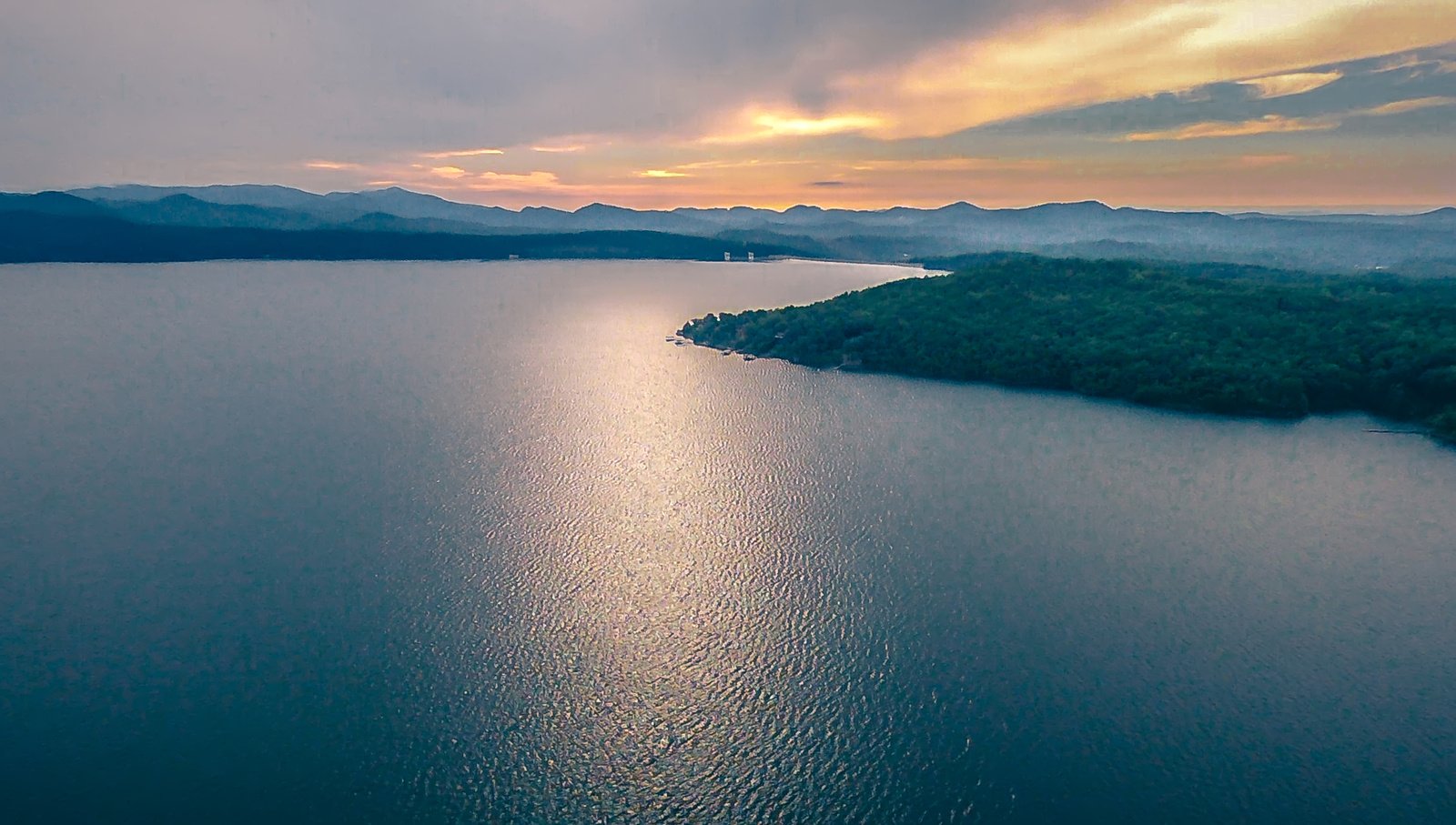 aerial of South Carolina Lake Jocassee Gorges Upstate Mountains